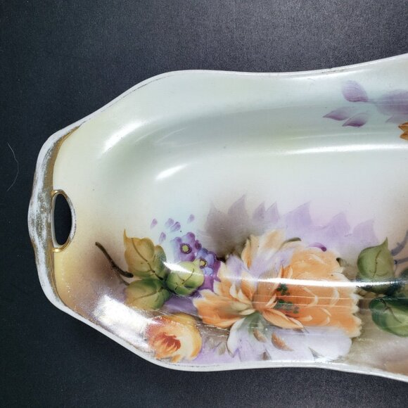 Noritake Celery Dish Hand Painted Gold Rimmed Handles Floral 7 3/4 in - Picture 3 of 8